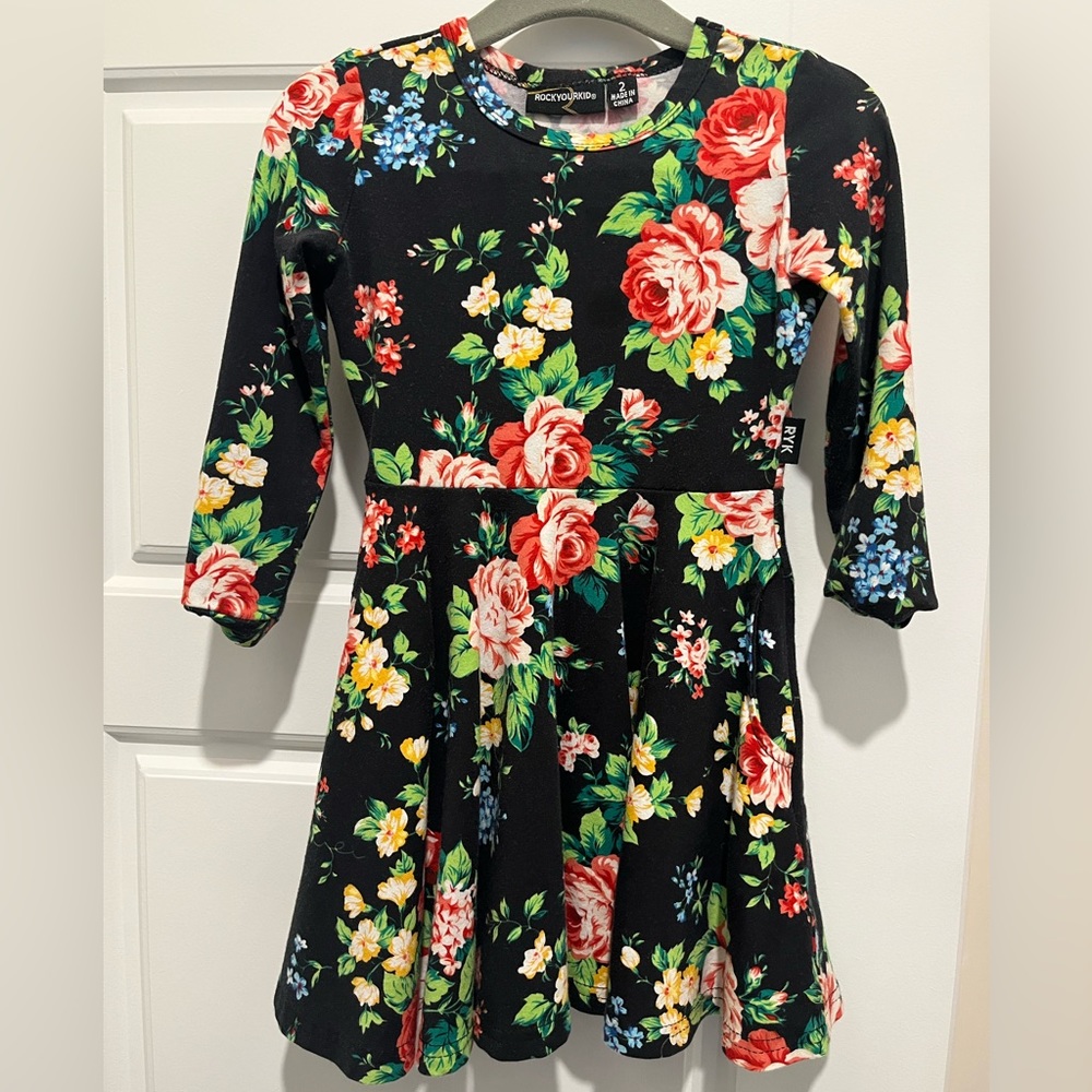 Rock Your Baby/Rock Your Kid vibrant floral skater dress EUC size 2/2T